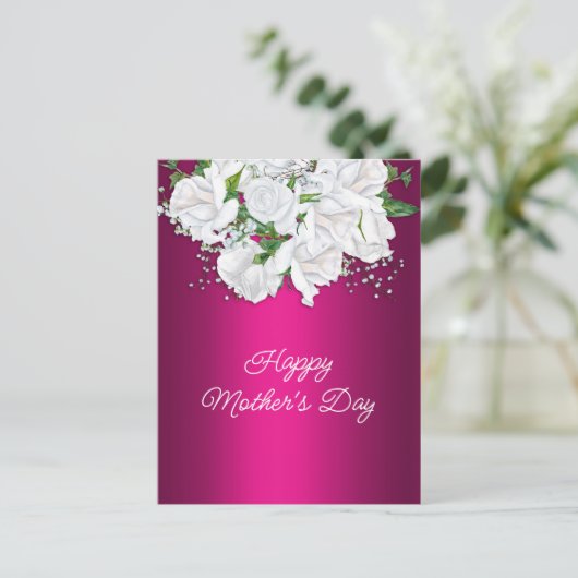 Witte rozen en lichtroze Moederdag Briefkaart (Staand voorkant)