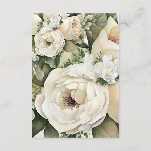 Witte Rozen en Smaragd Groene Boho Bruiloft Detail Informatiekaartje (Achterkant)