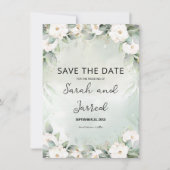 Witte rozen Eucalyptus bladeren Save The Date (Voorkant)