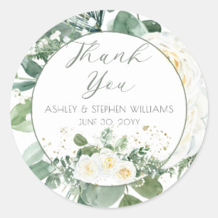 Witte rozen Eucalyptus Floral Ronde Sticker