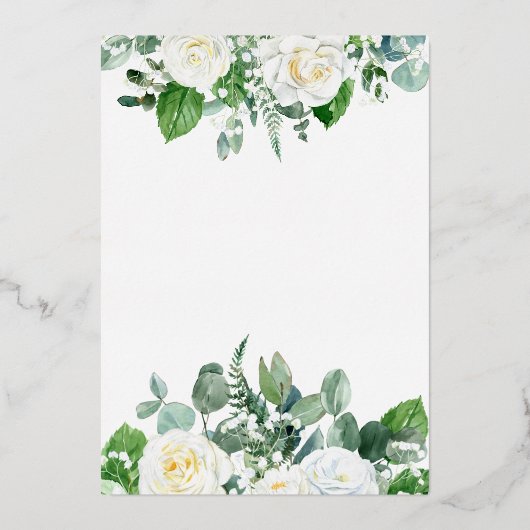 Witte rozen | Eucalyptus Greenery Afstuderen 2023 Folie Uitnodiging (Achterkant)