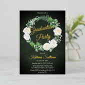 Witte rozen | Eucalyptus Greenery Graduy Party Folie Uitnodiging (Staand Voorkant)