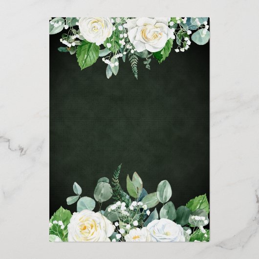 Witte rozen | Eucalyptus Greenery Graduy Party Folie Uitnodiging (Achterkant)