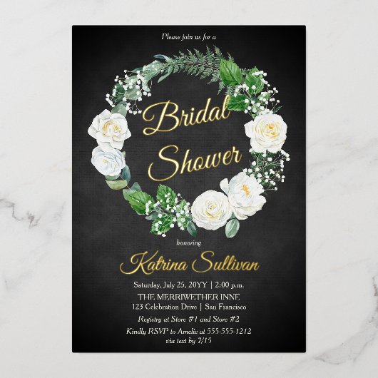 Witte rozen | Eucalyptus Greenery Vrijgezellenfees Folie Uitnodiging (Voorkant)