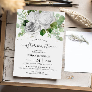 Witte rozen & Eucalyptus groen middagthee Kaart