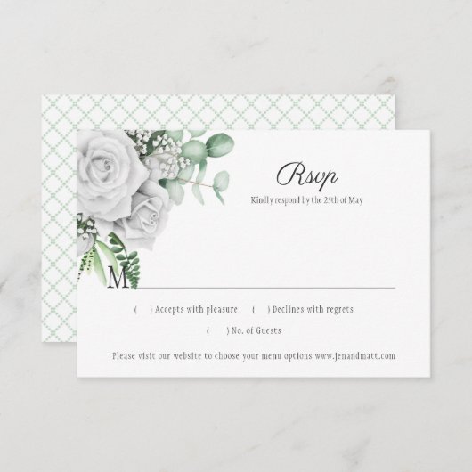 Witte rozen Eucalyptus Lattice RSVP (Voorkant / Achterkant)