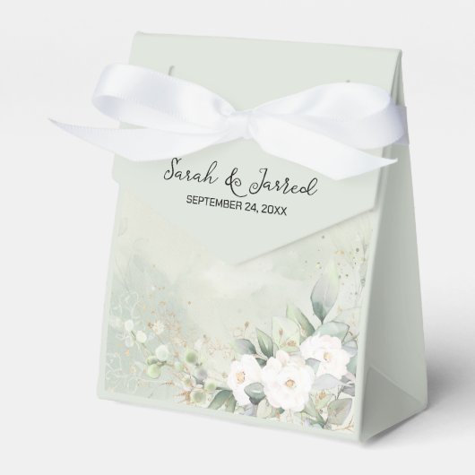 witte rozen eucalyptus verlaat bruiloft bedankdoosjes (Voorkant Zijde)