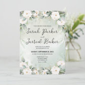 witte rozen eucalyptus verlaat bruiloft kaart (Staand voorkant)