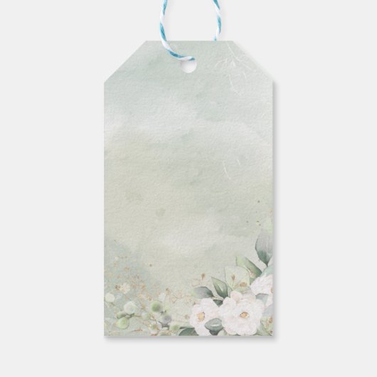 Witte Rozen Eucalyptusbladeren Bruiloft Cadeaulabel (Achterkant)