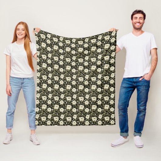 Witte rozen fleece deken (In situ)