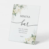 Witte Rozen Floral Mimosa Bar Sign Reclamebord Met Voetstuk (Voorkant)