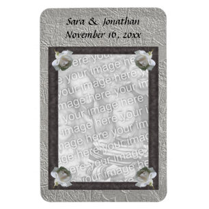 Witte Rozen Frame Huwelijksfoto Gepersonaliseerd Magneet