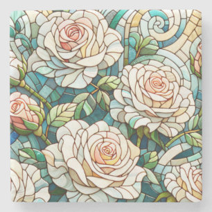 Witte Rozen Glas-in-Lood Mozaïek Stenen Onderzetter