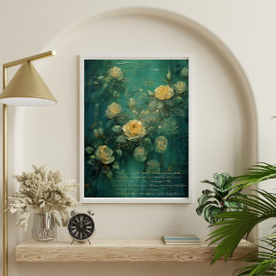 Witte rozen goud antiek vintage romantisch groen poster