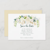 Witte rozen gouden groene bladeren sparen de datum save the date (Voorkant / Achterkant)