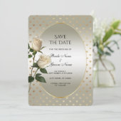 Witte Rozen Gouden Harten Bewaar De Datum Save The Date (Staand voorkant)
