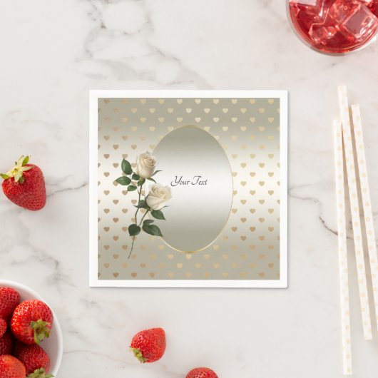 Witte Rozen Gouden Harten Servetten (Insitu)
