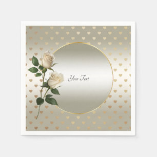 Witte Rozen Gouden Harten Servetten