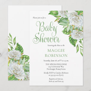 Witte rozen  Greenery Boho Floral Girl Baby shower Kaart