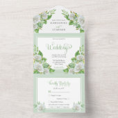 Witte rozen | Greenery Boho Floral Wedding All In One Uitnodiging (Binnen)