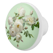 Witte Rozen Groene Achtergrond Keramische Knop (Rechts)