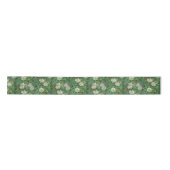 "witte rozen, groene bladeren", botanisch patroon lint (Voorkant)