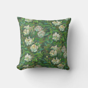 "Witte rozen, groene bladeren", mooie bloemen Kussen