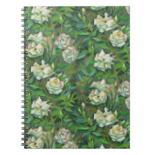 Witte rozen, groene bladeren, mooie bloemen notitieboek