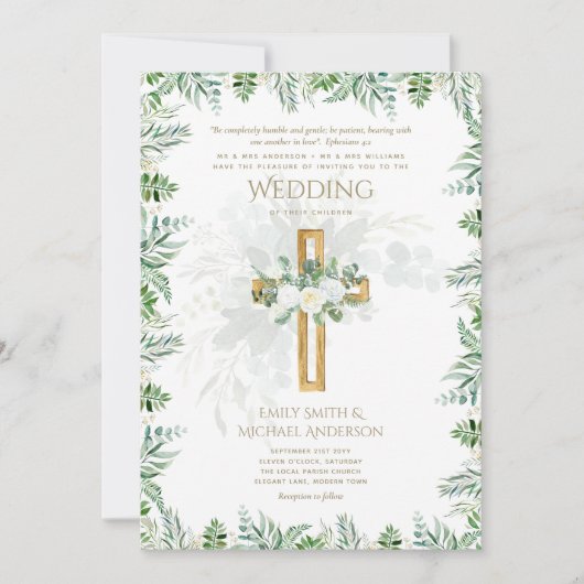 Witte Rozen Groene Christelijke Trouw Bijbelvers Kaart (Voorkant)