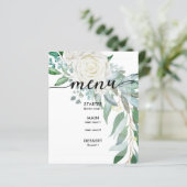 Witte Rozen Groene Custom Trouwfeest Menu (Staand voorkant)