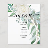 Witte Rozen Groene Custom Trouwfeest Menu (Voorkant)