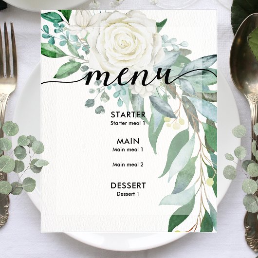 Witte Rozen Groene Custom Trouwfeest Menu