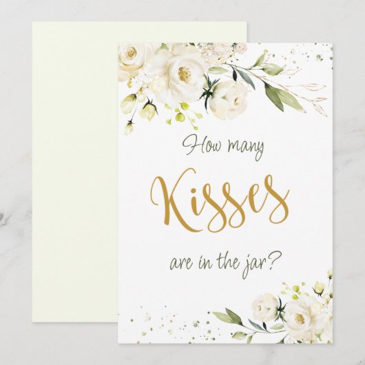 Witte Rozen Groene Decoratie Raad Hoeveel Kusjes i Kaart (Voorkant / Achterkant)