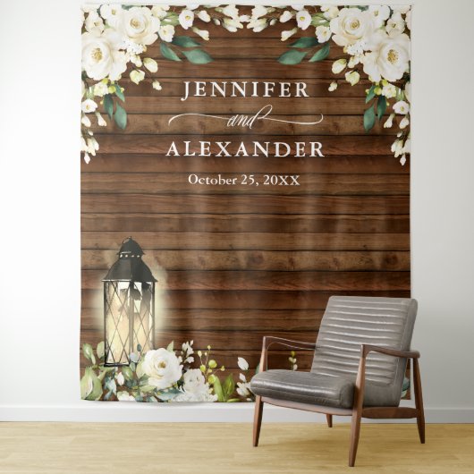 Witte Rozen Groene Huwelijksfotocabine Achtergrond Wandkleed (In situ)