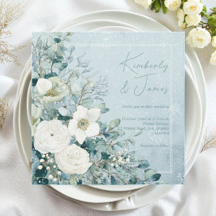 Witte Rozen Hellebores Zilveren Eucalyptus Bruilof Kaart