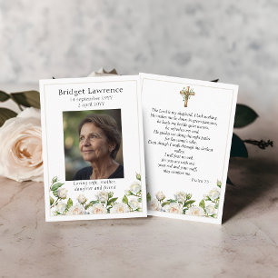 Witte Rozen Herdenkingsfoto Psalm 23 Gebedskaart Visitekaartje