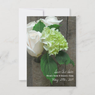 Witte rozen Hydrangea & Barnwood Opslaan Datum Save The Date