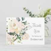 Witte rozen, hydrangea Bridesmaid Hartelijk dank Bedankkaart (Staand voorkant)