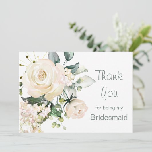 Witte rozen, hydrangea Bridesmaid Hartelijk dank Bedankkaart (Staand voorkant)