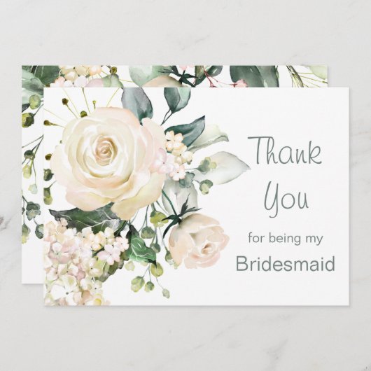 Witte rozen, hydrangea Bridesmaid Hartelijk dank Bedankkaart (Voorkant / Achterkant)
