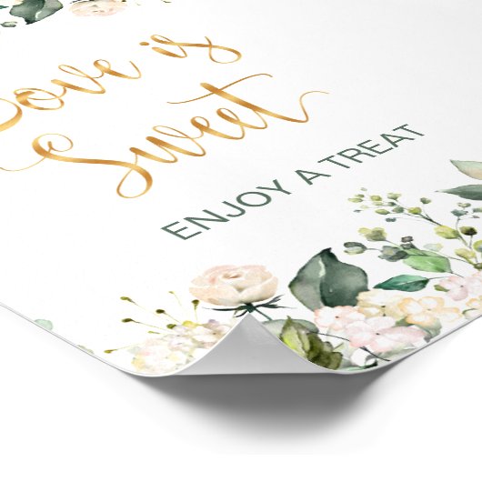 Witte rozen, hydrangea Love is zoet teken Poster (Hoek)