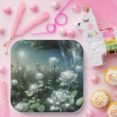 Witte rozen in magische tuin papieren bordje (Feest)