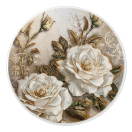 Witte Rozen Keramische Knop