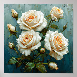 Witte rozen Klassieke Romantische Decoratie Print