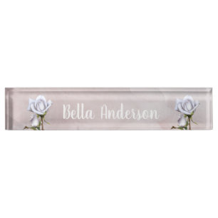 Witte Rozen Landelijke Bloemige Elegante Shabby Ch Naambordje