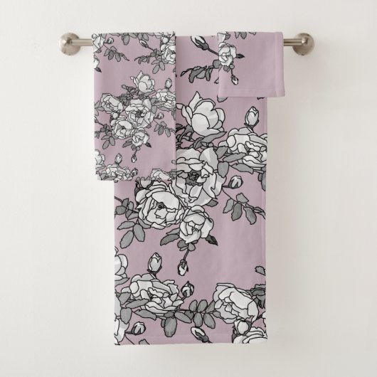 Witte rozen lavendel achtergrond bad handdoek (Insitu)