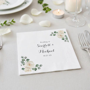 Witte rozen Lente Bloemige Romantische Bruiloft Servet