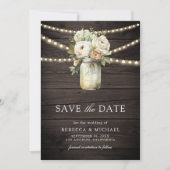 Witte Rozen Mason Jar Foto Hout Huwelijk Save The Date (Voorkant)