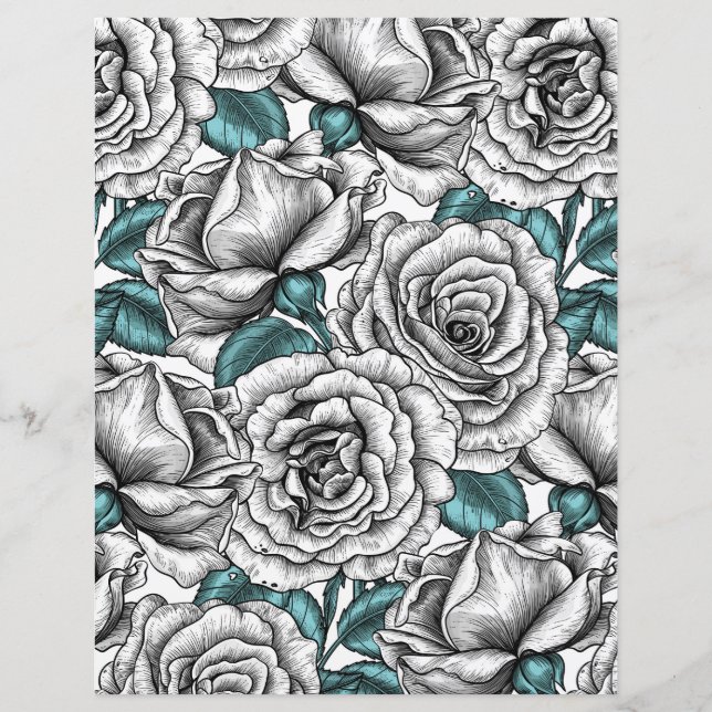 Witte rozen met blauwe bladeren (Voorkant)