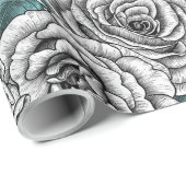 Witte rozen met blauwe bladeren cadeaupapier (Rol Hoek)